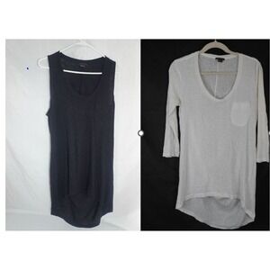 Theory lot of 2 Draped Back White Slub Knit Scoop Neck High Low Tunic Top L